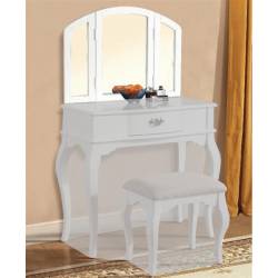 Maren White Solid Wood Glass Tri Fold Mirror